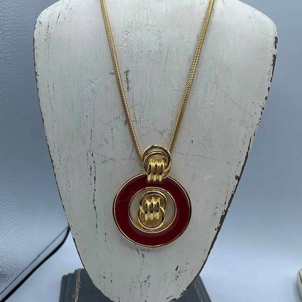 Vintage red enamel door knocker style necklace *
